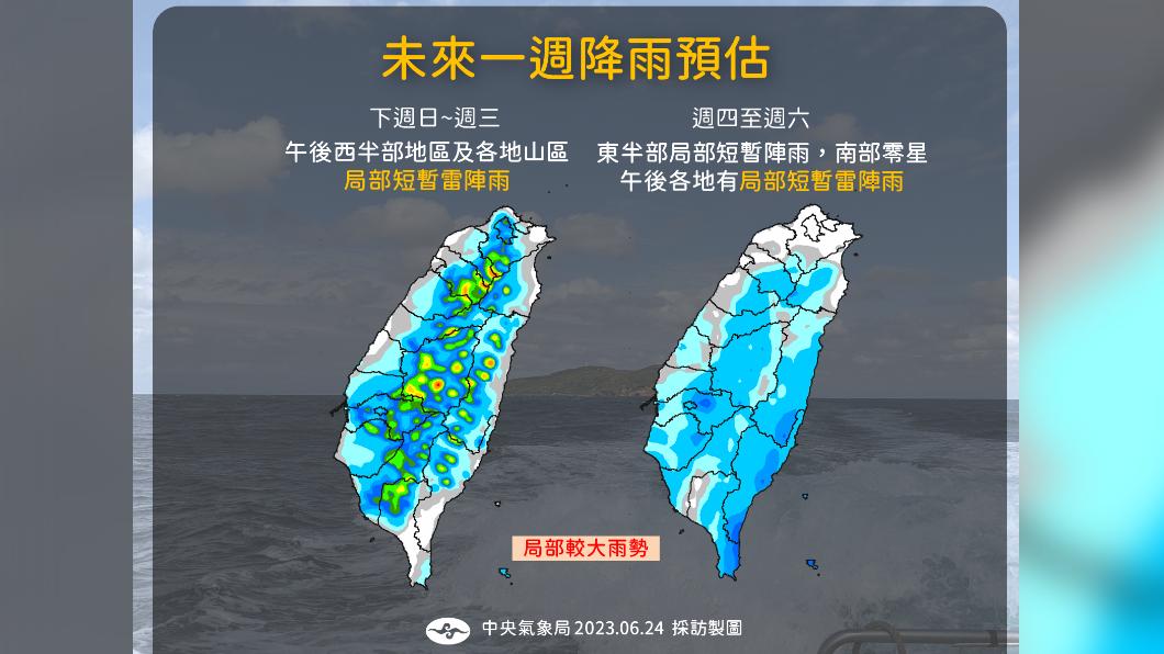 氣象局發布未來一週降雨趨勢。(圖/氣象局提供)