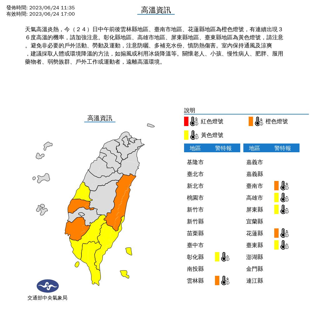 氣象局發布高溫資訊。(圖/翻攝氣象局官網)