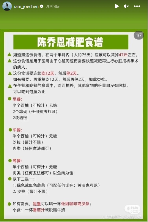 陳喬恩分享「葡萄柚減肥法」。(圖/翻攝自陳喬恩 IG)