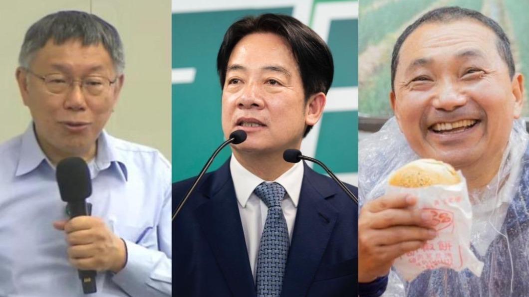 目前民調趨勢民進黨總統參選人賴清德穩定、民眾黨總統參選人柯文哲上升、國民黨總統參選人侯友宜雪蹦式下跌。(圖/TVBS合成圖)