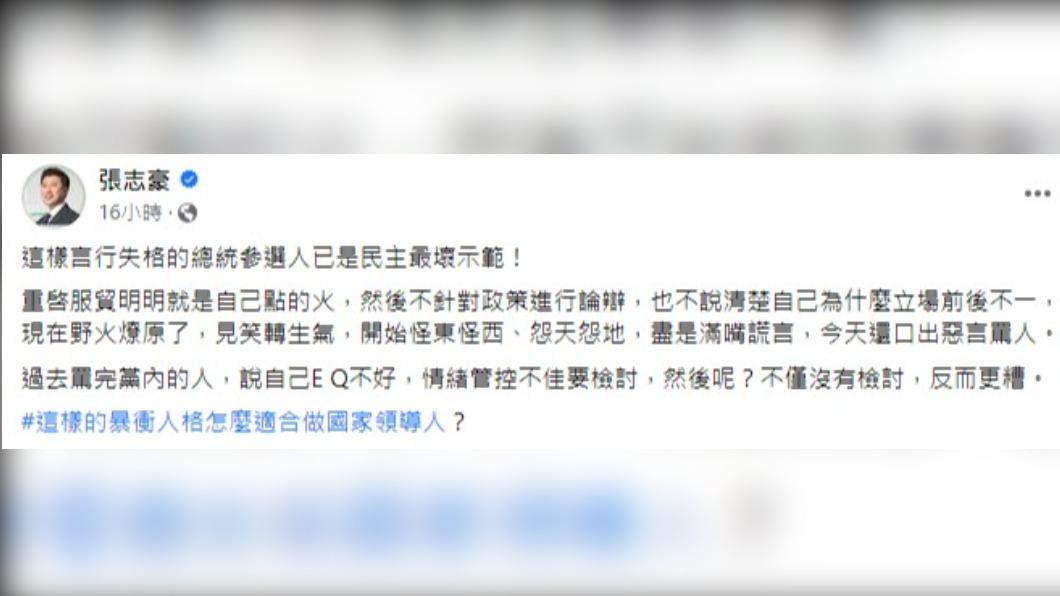 張志豪發文砲轟柯文哲。(圖/翻攝自張志豪臉書)