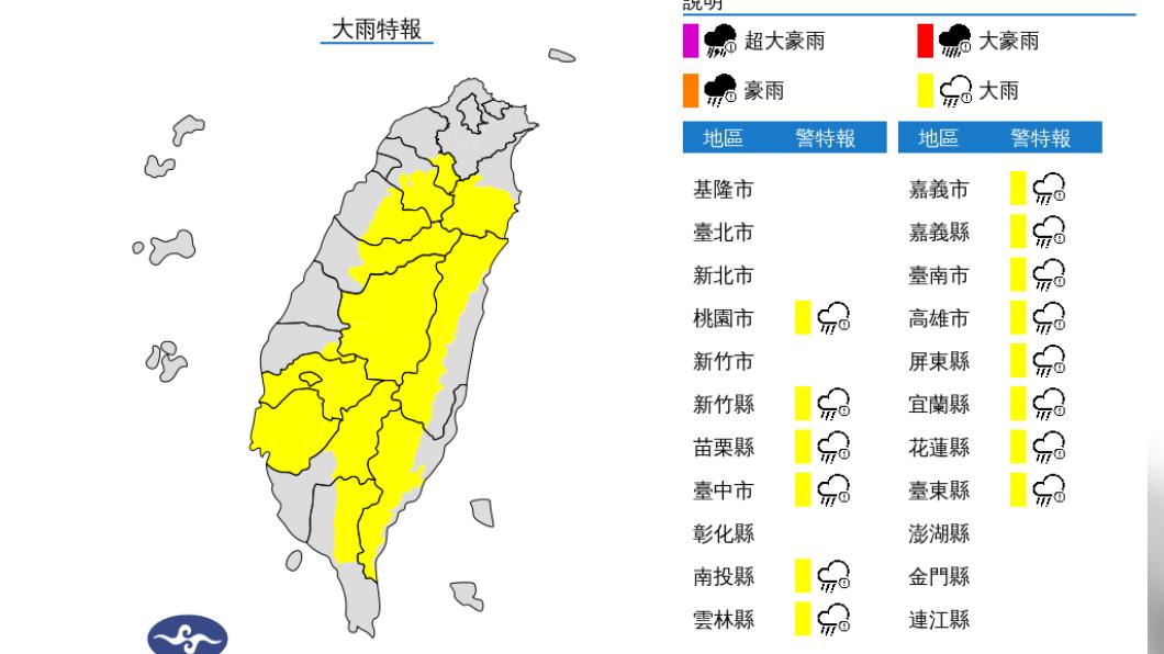 快訊/14縣市大雨特報 這3地大雷雨狂灌1小時