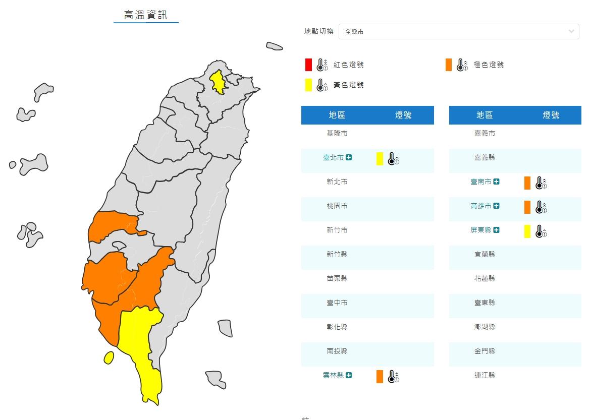 高溫資訊。(圖/翻攝自中央氣象局)