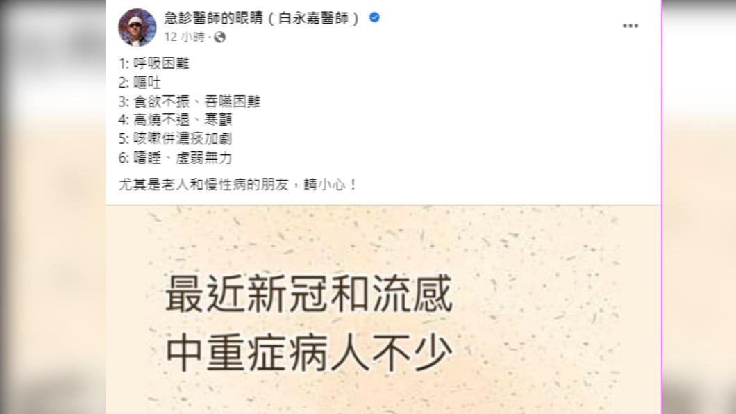 白永嘉醫師提醒若民眾有此六大症況 應盡速送醫(圖/翻攝自白永嘉醫師臉書)