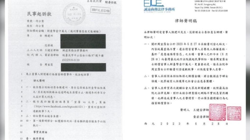 黑人、范范向大牙提告並求償1000萬。(圖/翻攝自黑人臉書)