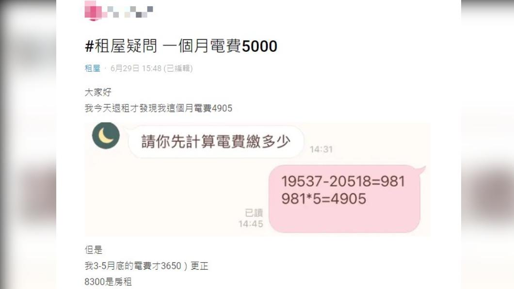 網友電費意外飆升至近5千元。(圖/翻攝自Dcard)