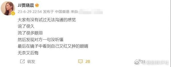 賈曉晨深夜突然吐露心聲。(圖/翻攝自賈曉晨微博)