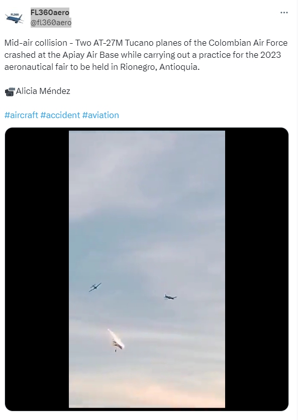 推特上流傳飛機墜毀畫面。（圖／翻攝自FL360aero 推特 @fl360aero）