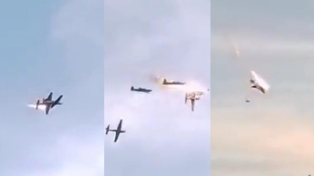 軍機的機翼噴出火花，接著失控下墜。（圖／翻攝自FL360aero 推特 @fl360aero）