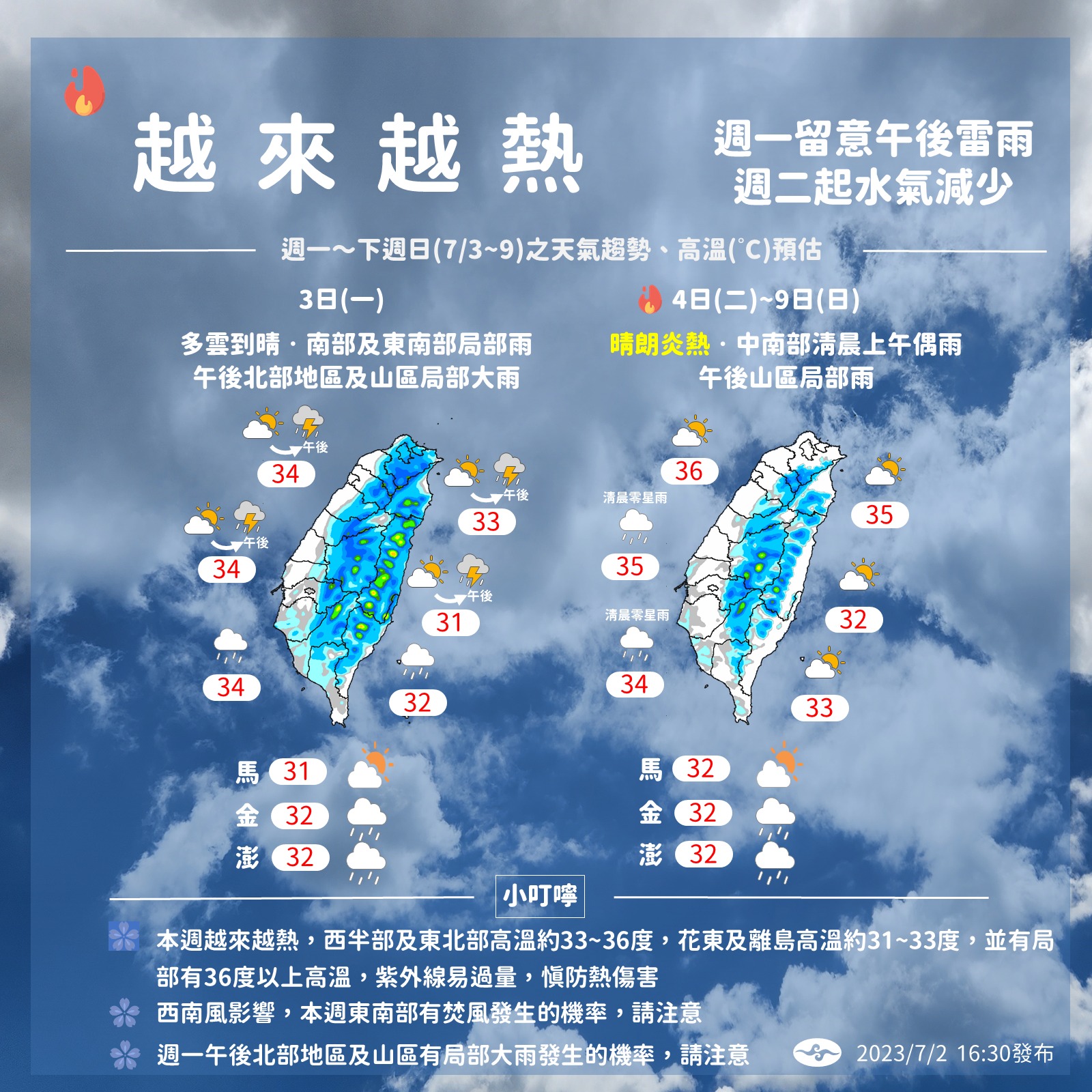 一週天氣預報。(圖/中央氣象局)