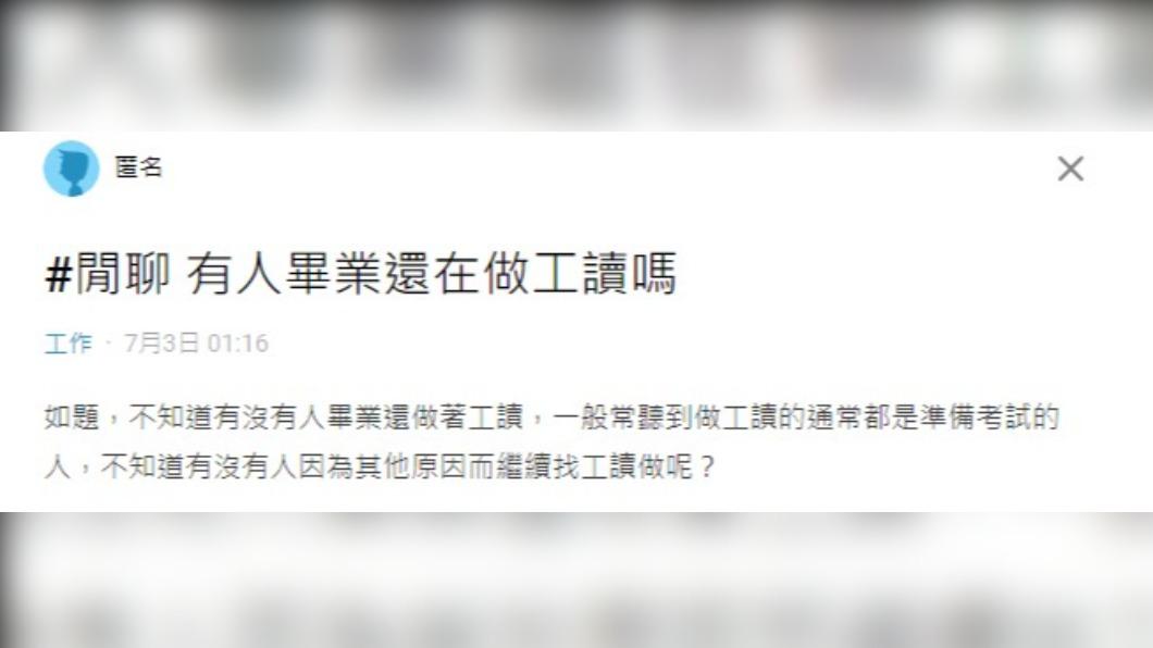 網友好奇，是否有人畢業後還在工讀。（圖／翻攝自Dcard）