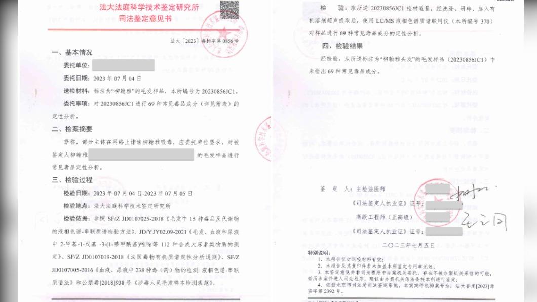 阿雅工作室公開毛髮驗毒報告。(圖/翻攝自阿雅STUDIO微博)