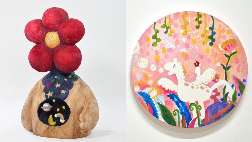 孟耿如「ARU幻夢星空」畫展,以圓形做為作品元素。(圖/翻攝自白石畫廊臉書)