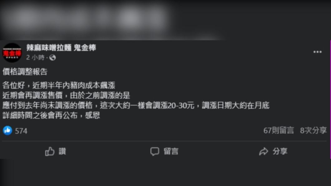 鬼金棒時隔一年再度宣布將調整價格。(圖 / 翻攝自鬼金棒臉書)