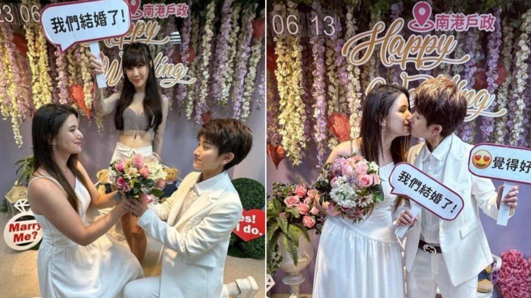 鄭靚歆與女友登記結婚,媽媽胡文英證婚。(圖/翻攝自鄭靚歆IG)