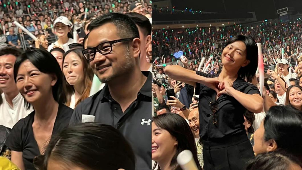 孫燕姿帶著老公納迪姆欣賞張惠妹演唱會。（圖／翻攝自康熙萬事屋微博）