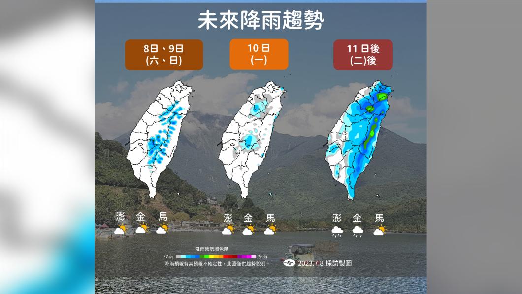 氣象局稍早發布未來降雨趨勢。(圖/氣象局提供)