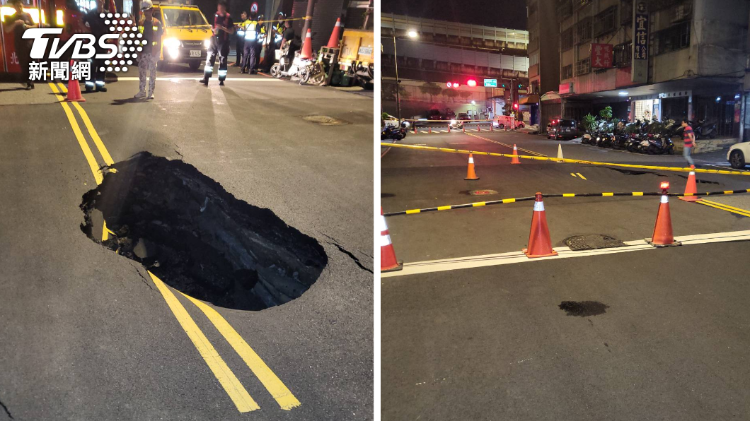 北市驚見天坑!南京西路貴德街塌大洞 多元計程車慘爆胎