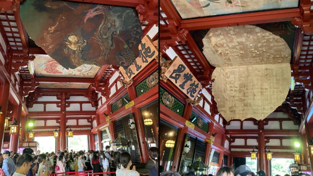東京淺草寺天花板「巨龍畫」突破損剝落 參拜民眾看傻