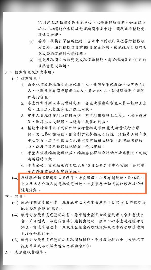北流檔期申請及收費辦法（2021年版本）。（圖／北市府提供）