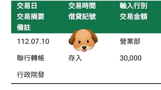 銀行帳戶多了3萬元,備註寫著「行政院發」。(圖/翻攝自PTT)