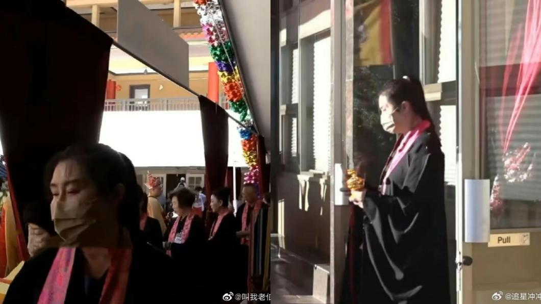 王祖賢參加法會。(圖/翻攝自叫我老伯微博)