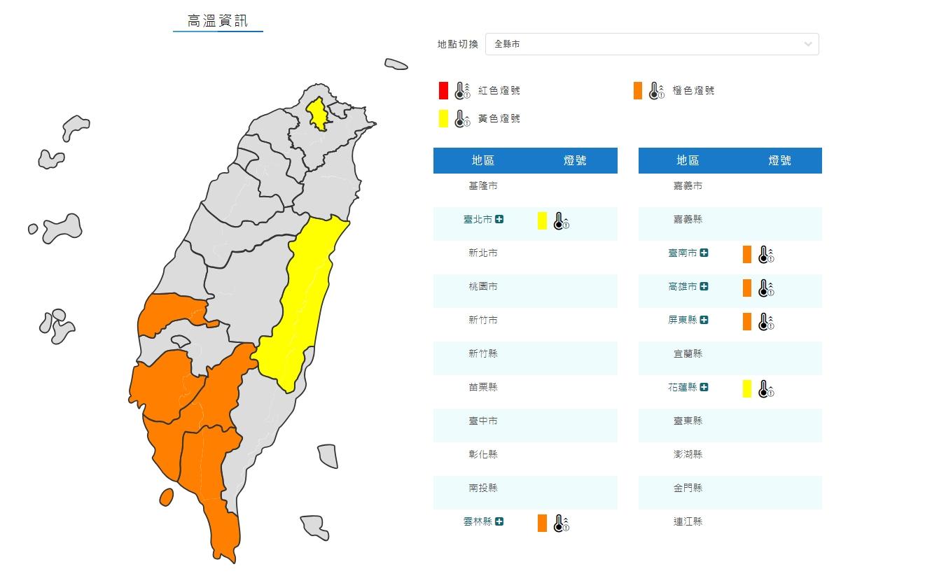 高溫資訊。(圖/翻攝自中央氣象局)