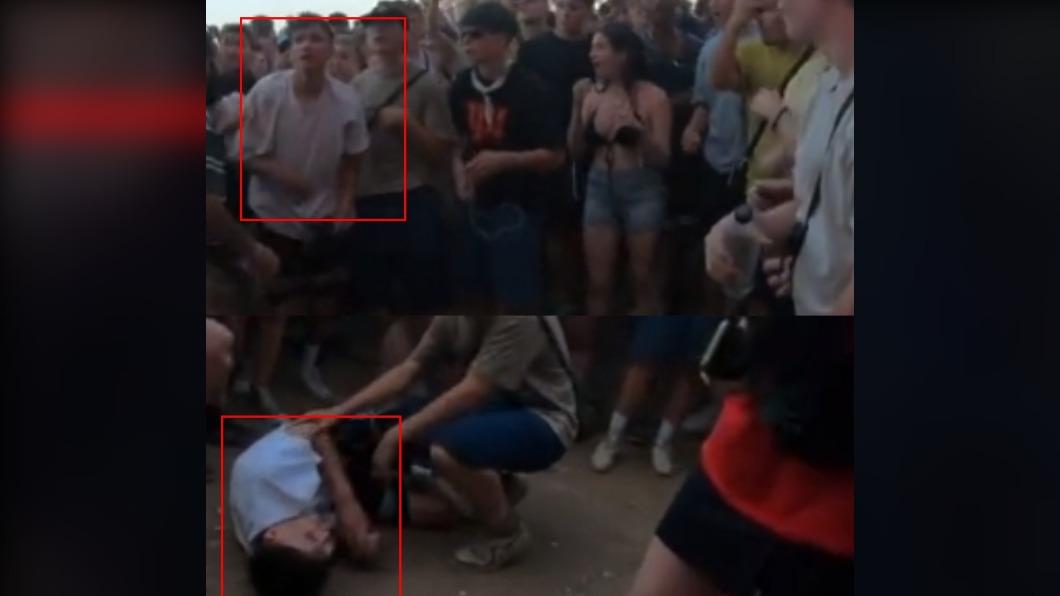 該名粉絲落地後一度站不起來,隨後被攙扶時身體似乎有暈眩症狀。(圖/翻攝自Tik Tok)