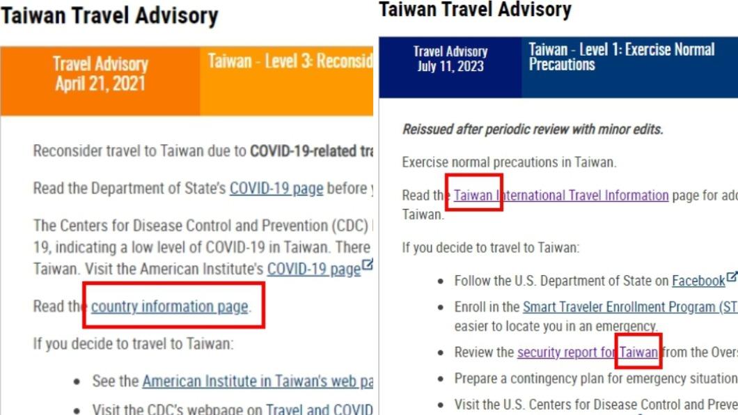 跟疫情期間的截圖相比可看出差異。(圖/翻攝自美國國務院領事事務局 官網)