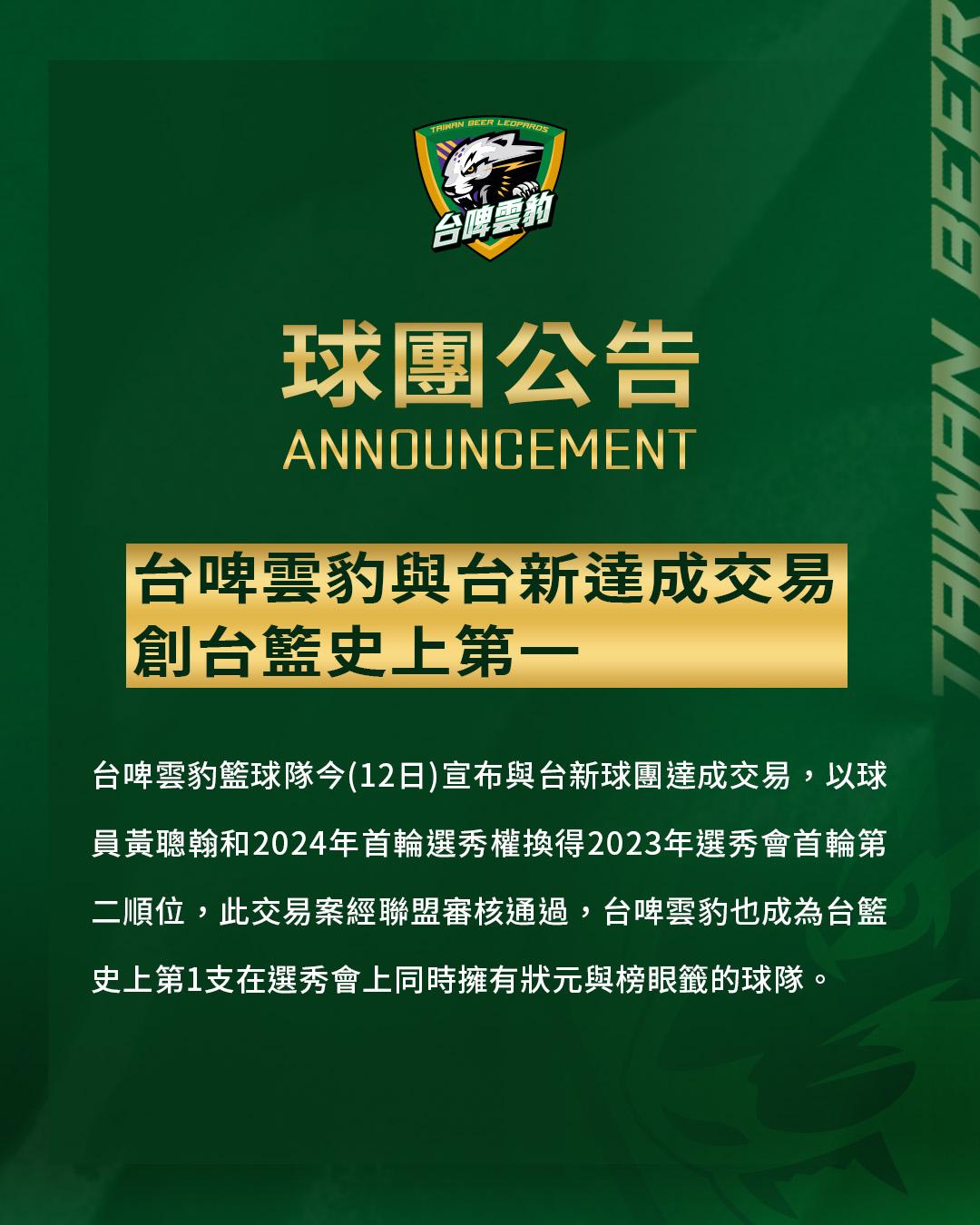 台啤雲豹手握選秀狀元和榜眼籤,補強新秀戰力。(圖/球團提供)