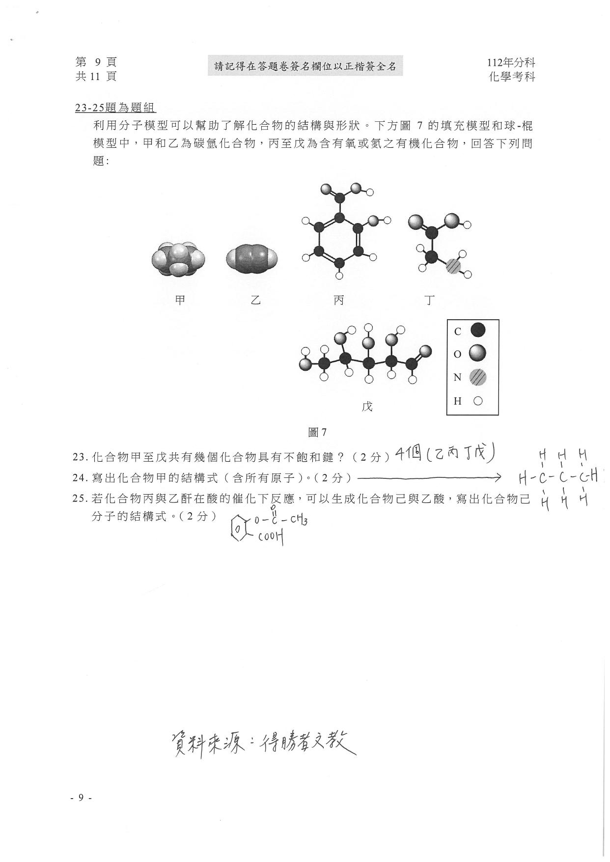 大學分科測驗化學科試題參考解答。(圖/得勝者文教提供)