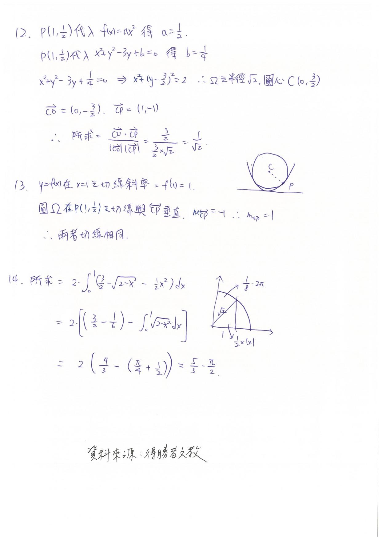 大學分科測驗數甲試題參考解答。(圖/得勝者文教提供)