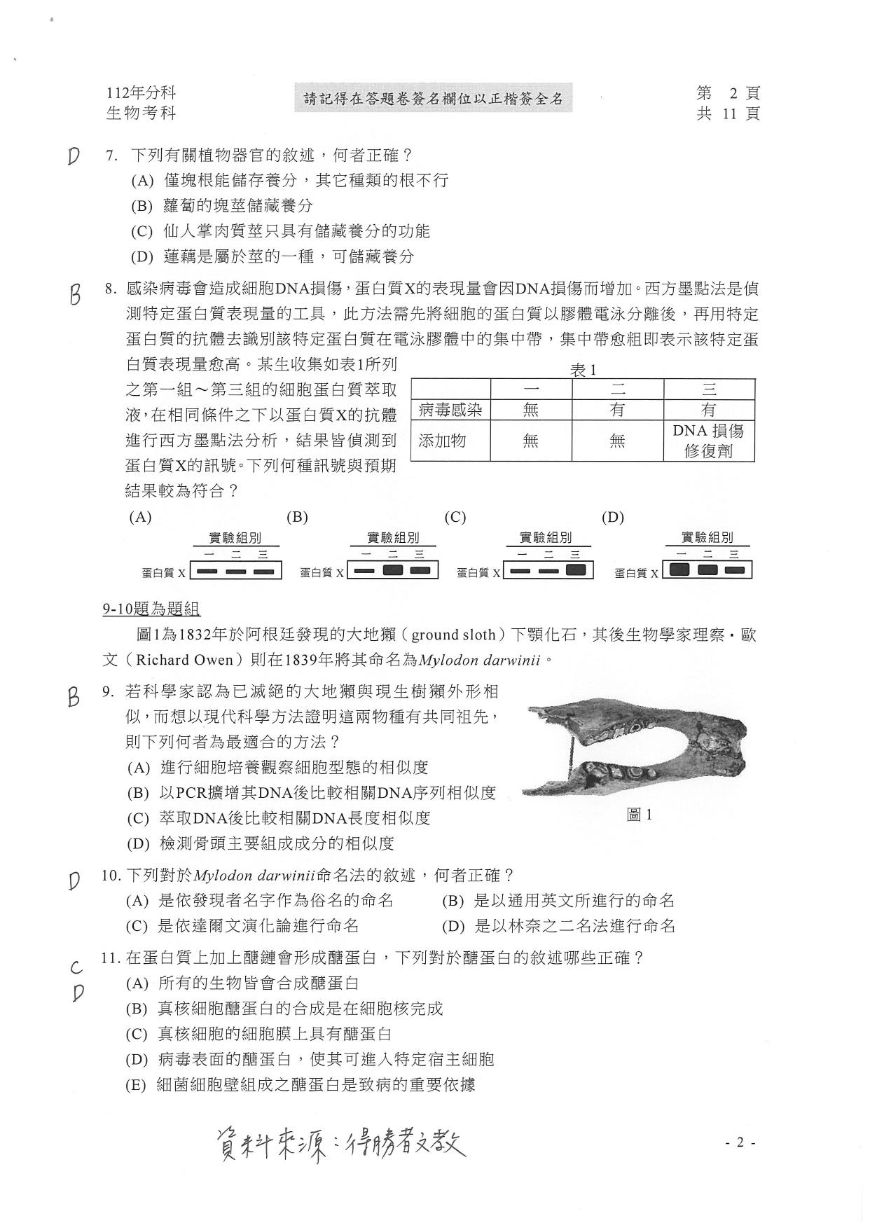 大學分科測驗生物科試題參考解答。(圖/得勝者文教提供)