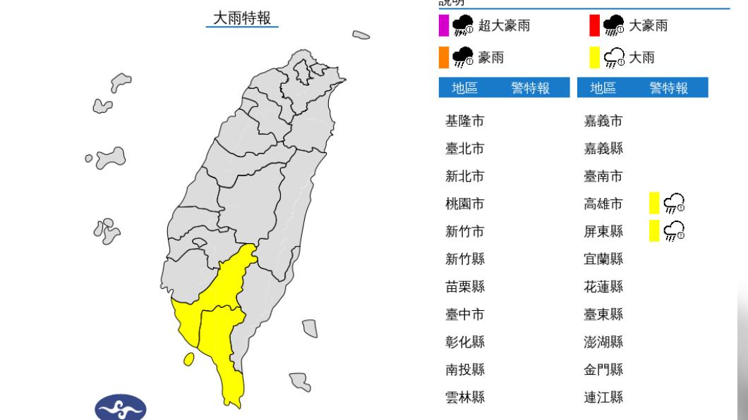 快訊/午後雷雨開炸了!2縣市發布大雨特報