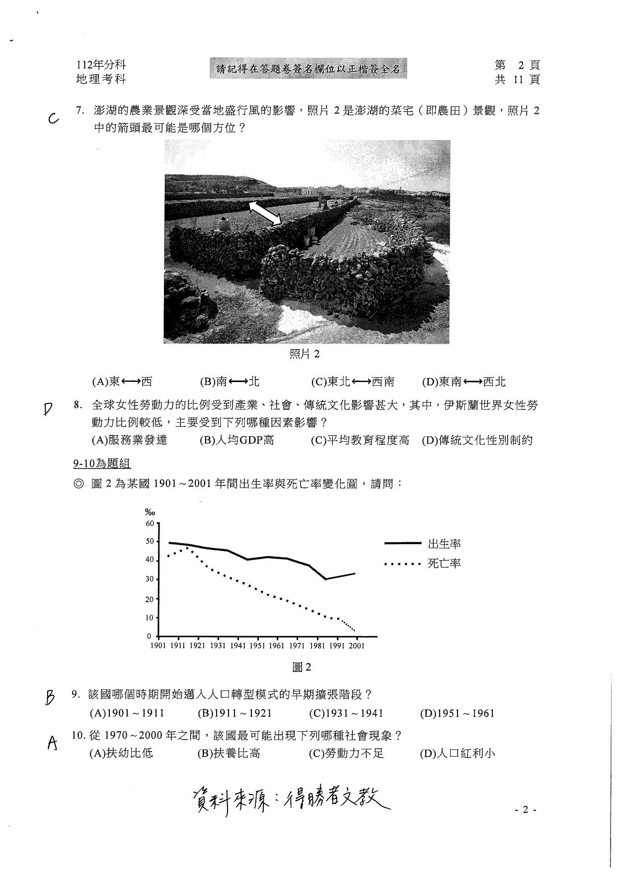 大學分科測驗地理科試題參考解答。(圖/得勝者文教提供)