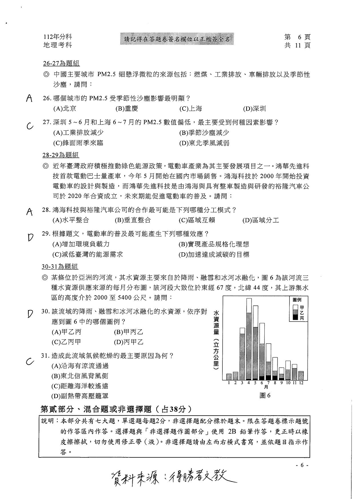 大學分科測驗地理科試題參考解答。(圖/得勝者文教提供)