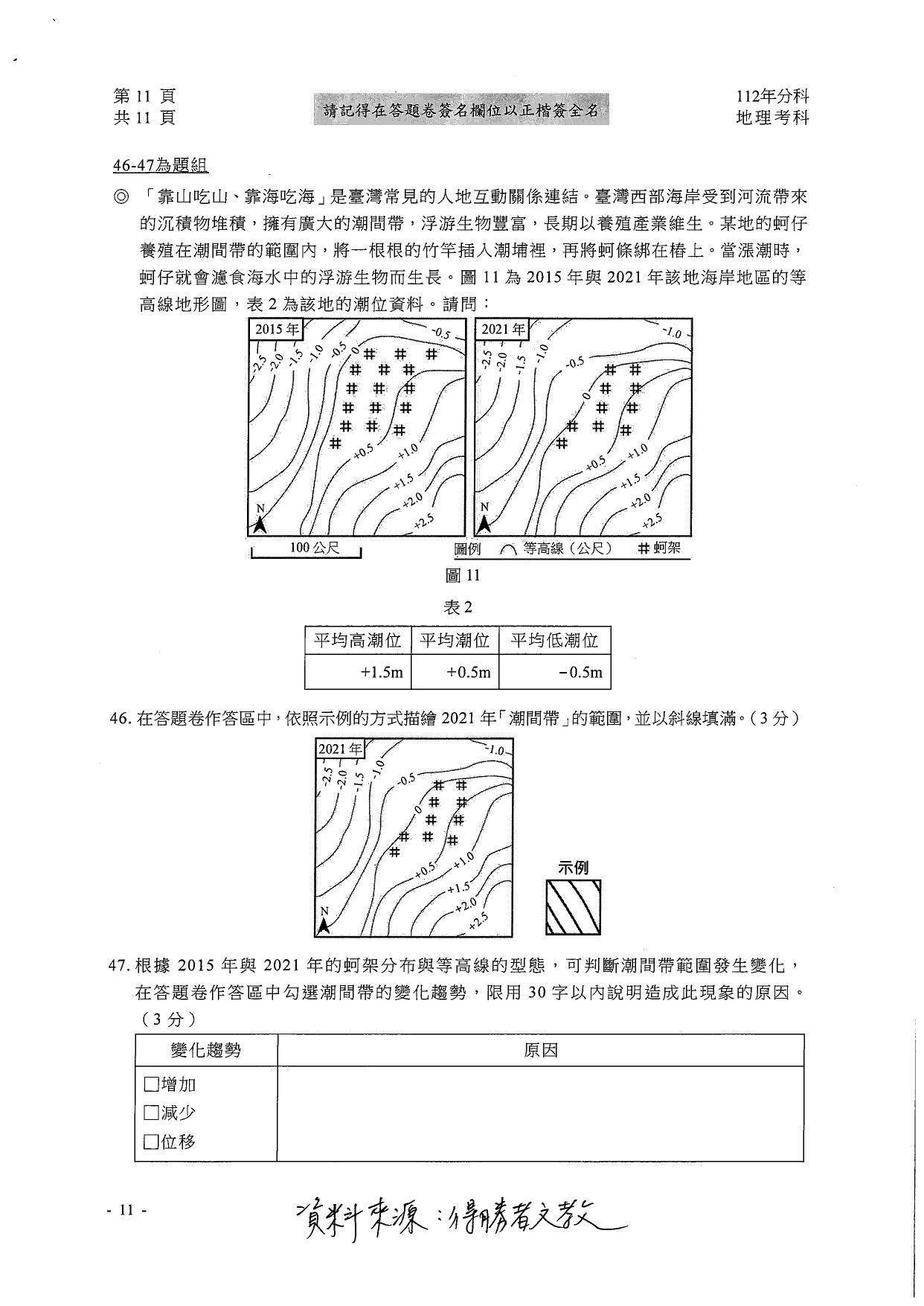 大學分科測驗地理科試題參考解答。(圖/得勝者文教提供)