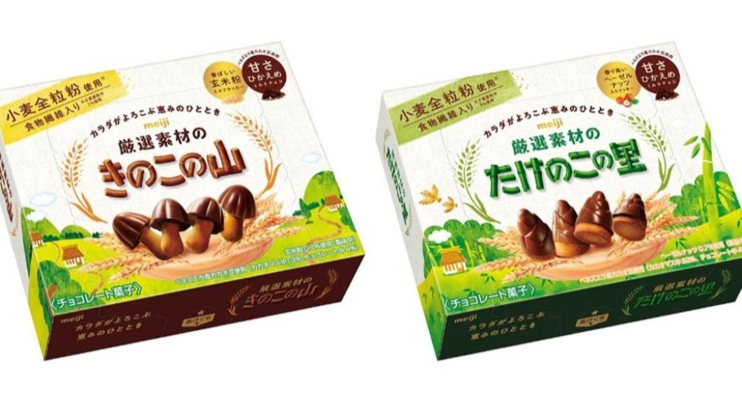 明治食品的人氣點心:磨菇山(左)及竹筍里(右)。(圖/翻攝自MeijiCoLtd臉書)
