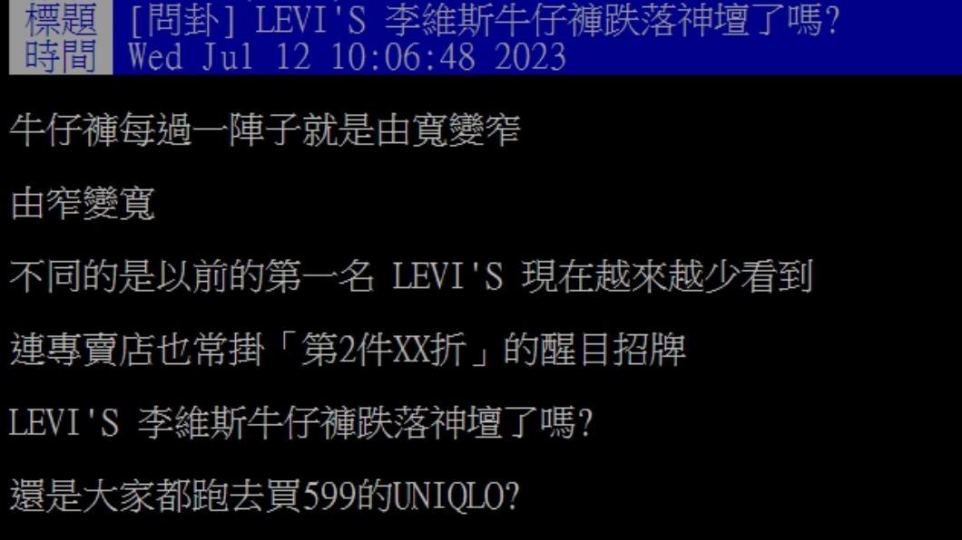 原PO好奇詢問Levi's愈來愈不受青睞的原因。(圖/翻攝自PTT)