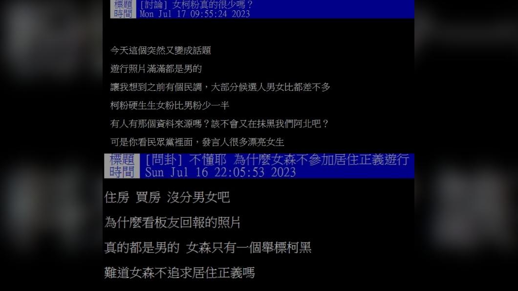 網友好奇716遊行當天的男女比失衡的原因，有網友點出兩關鍵因素。（圖／翻攝自Dcard。）