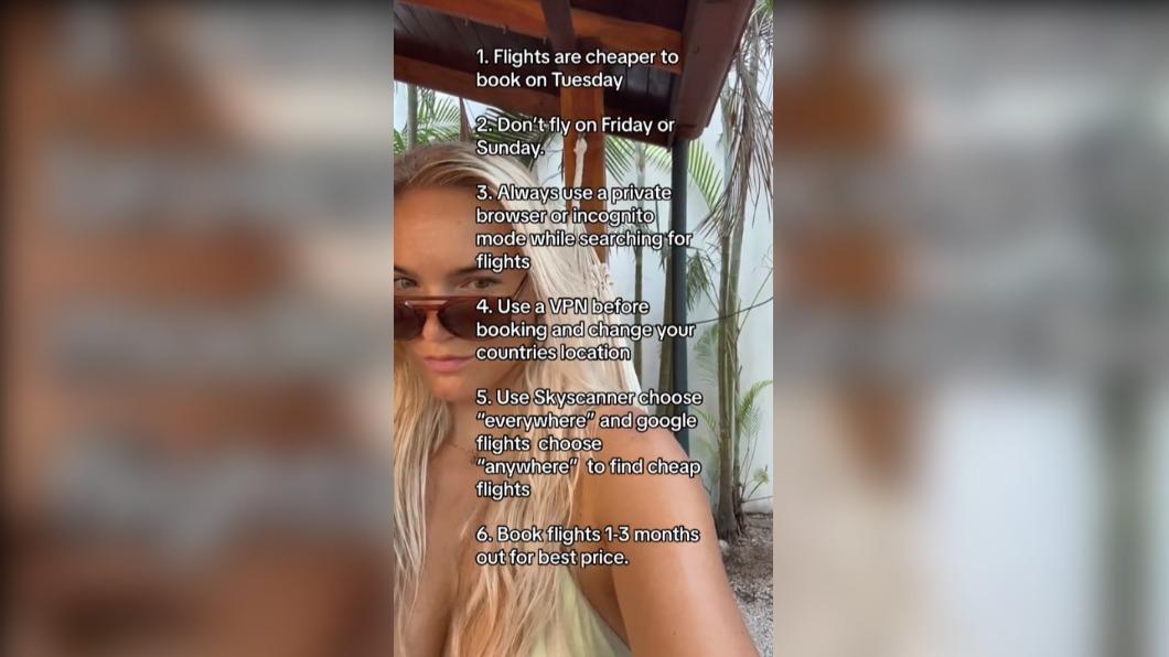旅遊博主艾比(Abbie)曾獨自旅行超過40個國家,她在TikTok上分享搶購便宜機票技巧。(圖 / 翻攝自TikTok)