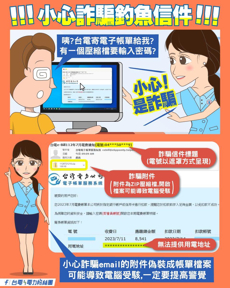台電提醒民眾千萬別點開釣魚信件。（圖／台電電力粉絲團）