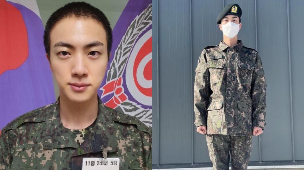 Jin入伍後，IG上有多張他著軍服的照片。（圖／翻攝自bighit_ent IG）