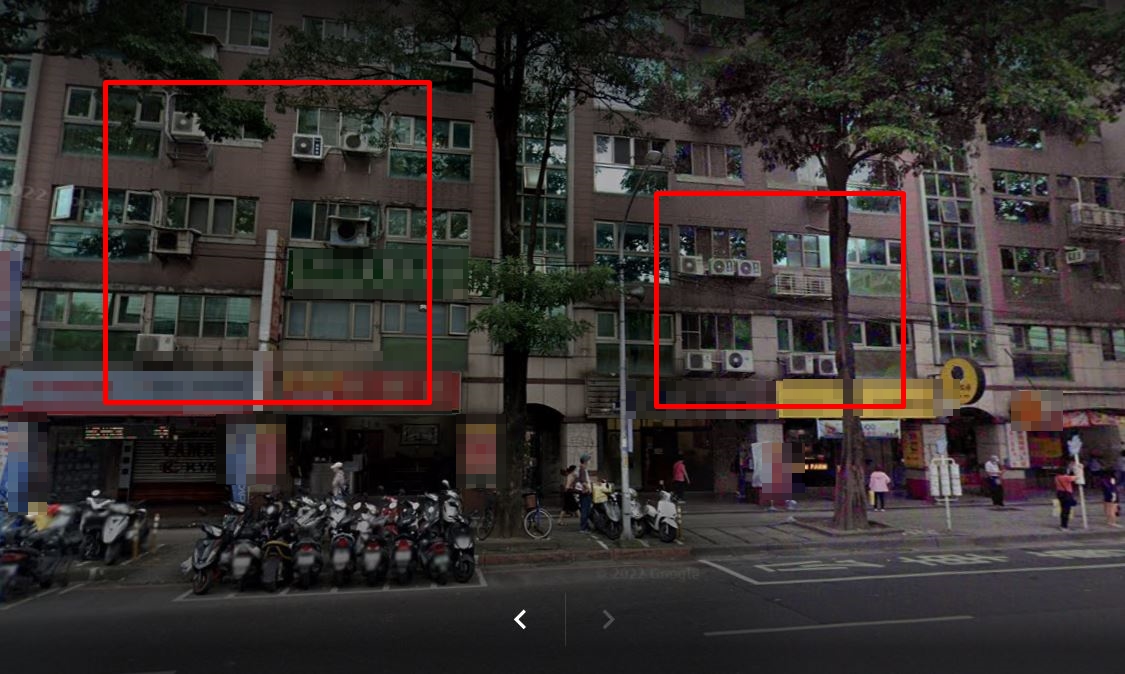 事發現場對面大樓,有不少冷氣室外機直接掛在外面。(圖/翻攝自Google Map)