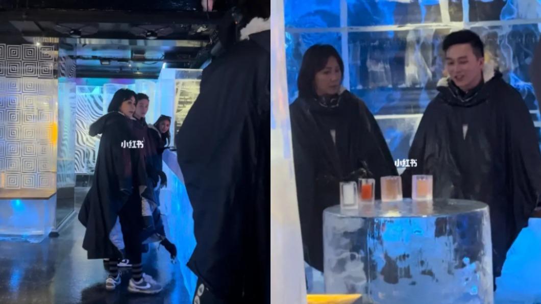 劉嘉玲在瑞典酒吧被捕獲,身旁是姪子劉兆恩。(圖/翻攝自小紅書)