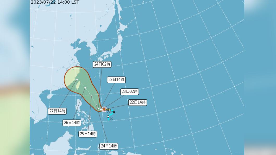 杜蘇芮颱風最新路徑北偏。(圖/翻攝自中央氣象局)