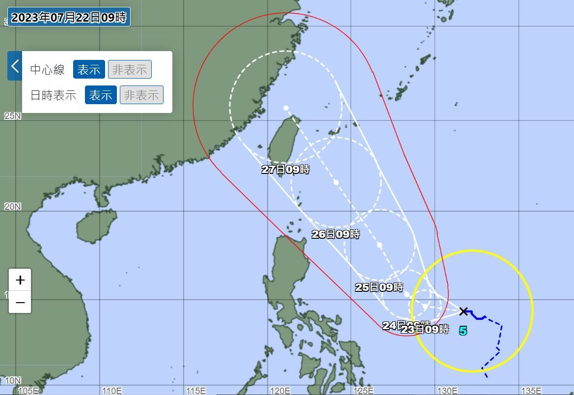 日本氣象廳昨日預測,颱風將一路西北西前進。(圖/翻攝自日本氣象廳官網)
