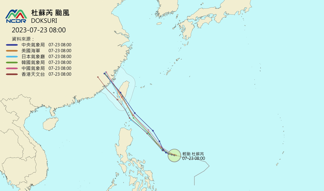 依據各國路徑分析來看,颱風正往台灣方向邁進。(圖/NCDR)