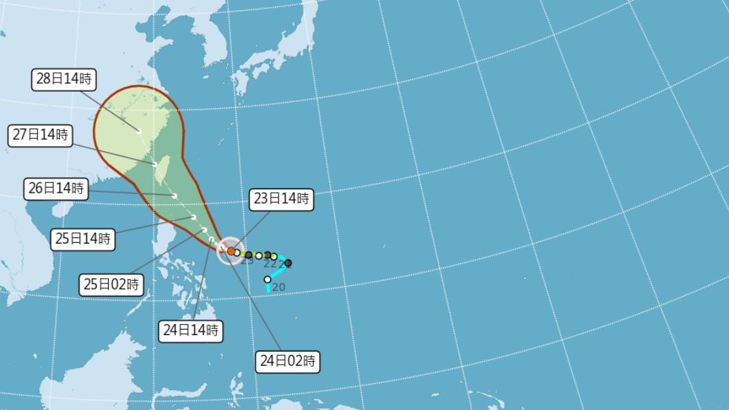 杜蘇芮颱風預計會從25日開始影響台灣，並於26日、27日帶來劇烈風雨。（圖／翻攝自中央氣象局）