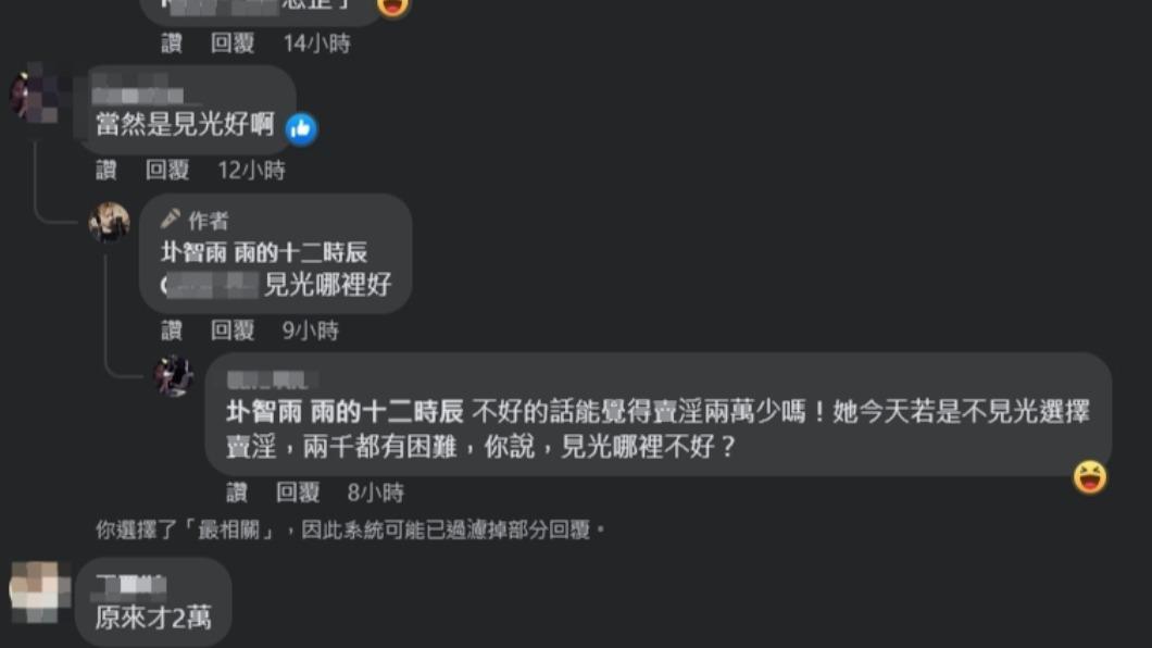 網友留言回應圤智雨。(圖/翻攝自圤智雨臉書)